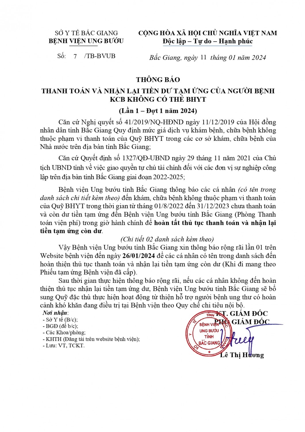 TB 7 11012024 Thông báo BN chưa nhận tiền hoàn ứng lần 1 2024 signed signed signed signed page 0001