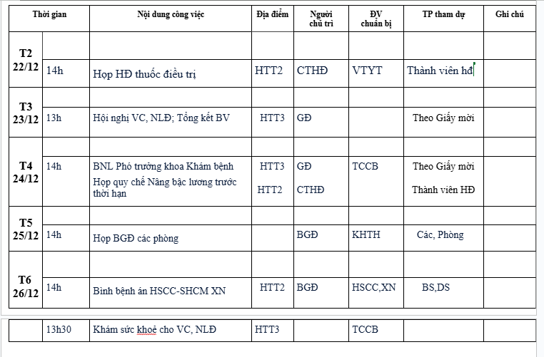 LỊCH CÔNG TÁC TUẦN 51 ( 22/12-26/12/2025)